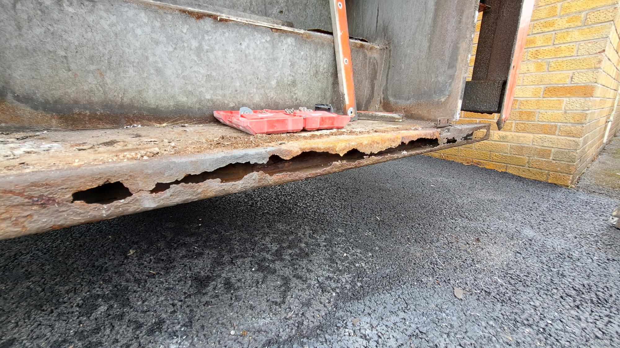 Fixed Body Truck frame work corrosion causing distortion.